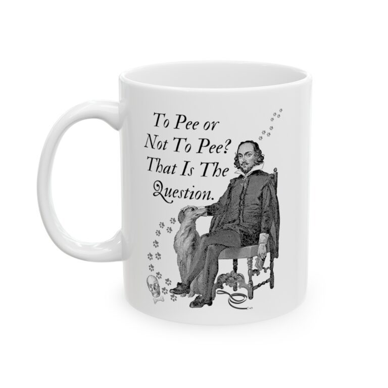 To Pee Or Not To Pee 11oz ceramic mug, left side.