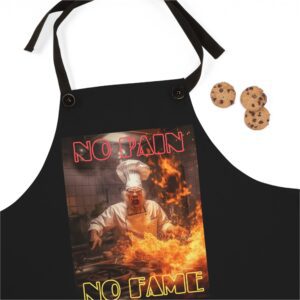 No Pain No Fame apron closeup.