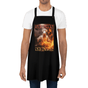 No Pain No Fame apron worn by a man.