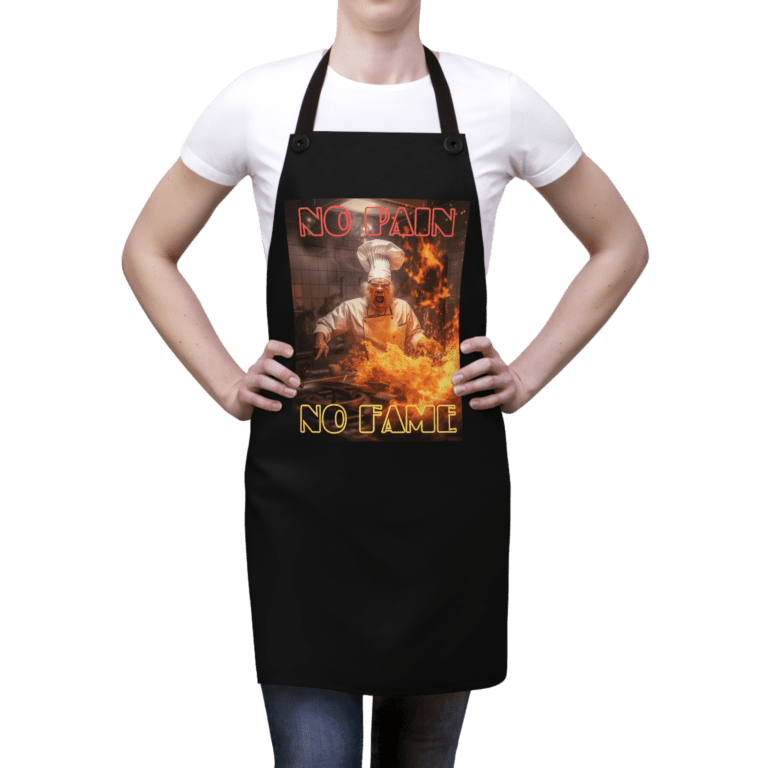 No Pain No Fame apron worn by a woman.