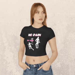 No Pain No Jane Women's Baby Tee Black - model view