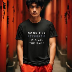 Cognitive Dissonance All The Rage t-shirt worn by a man.
