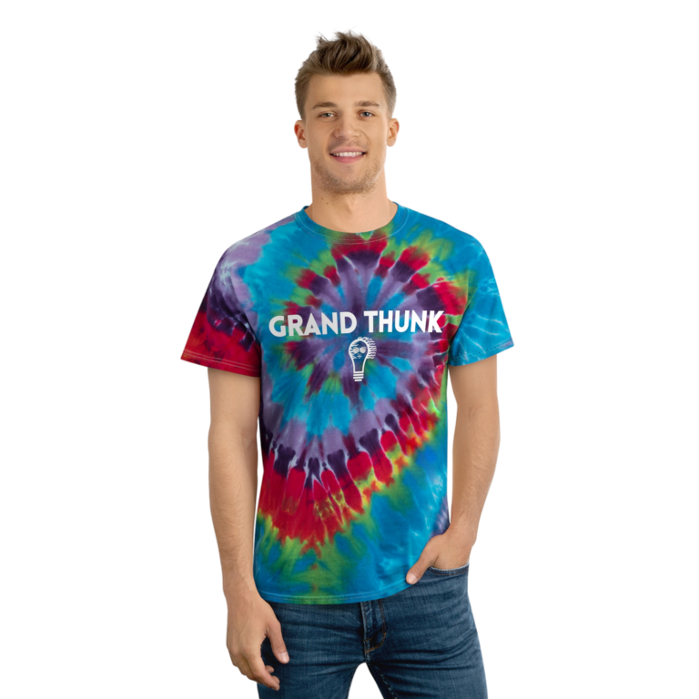 Grand Thunk tie-dye spiral worn by a man.