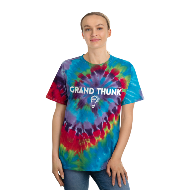 Grand Thunk tie-dye spiral worn by a woman.