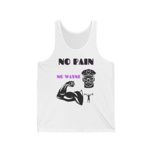 No Pain No Wayne white tanktop front view.
